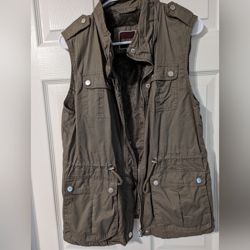 Holstark Army Green Vest with Fur Interior